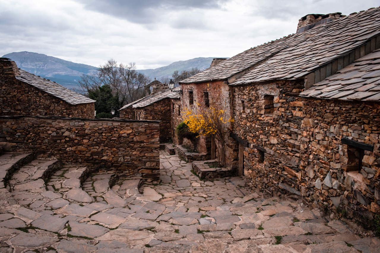 Street in the village of umbralejo, a village built in slate stone.